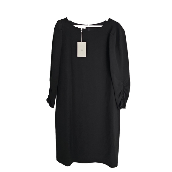 NEW LAFAYETTE 148 NEW YORK Dress Black Ruch-Sleeve - Picture 1 of 4
